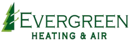 Evergreen Heating & Air logo featuring a stylized green pine tree icon with upward-pointing arrows next to the company name.