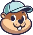 A cartoon beaver wearing a baseball cap.