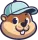 A cartoon beaver wearing a baseball cap.