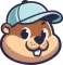 A cartoon beaver wearing a baseball cap.