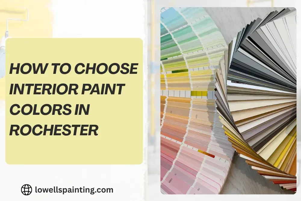 Interior paint color swatches and text reading “How to Choose Interior Paint Colors in Rochester”