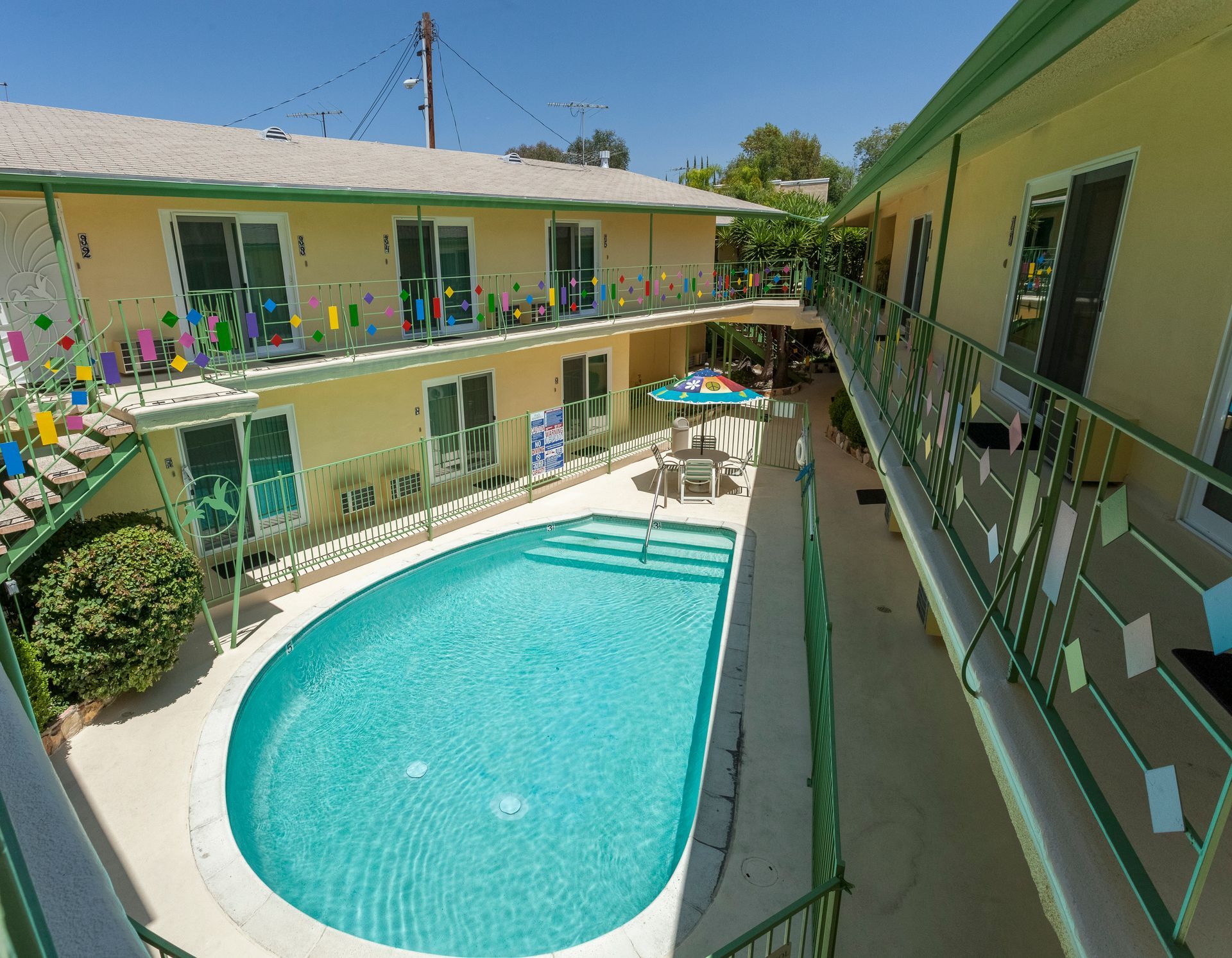 A large swimming pool in the middle of a building