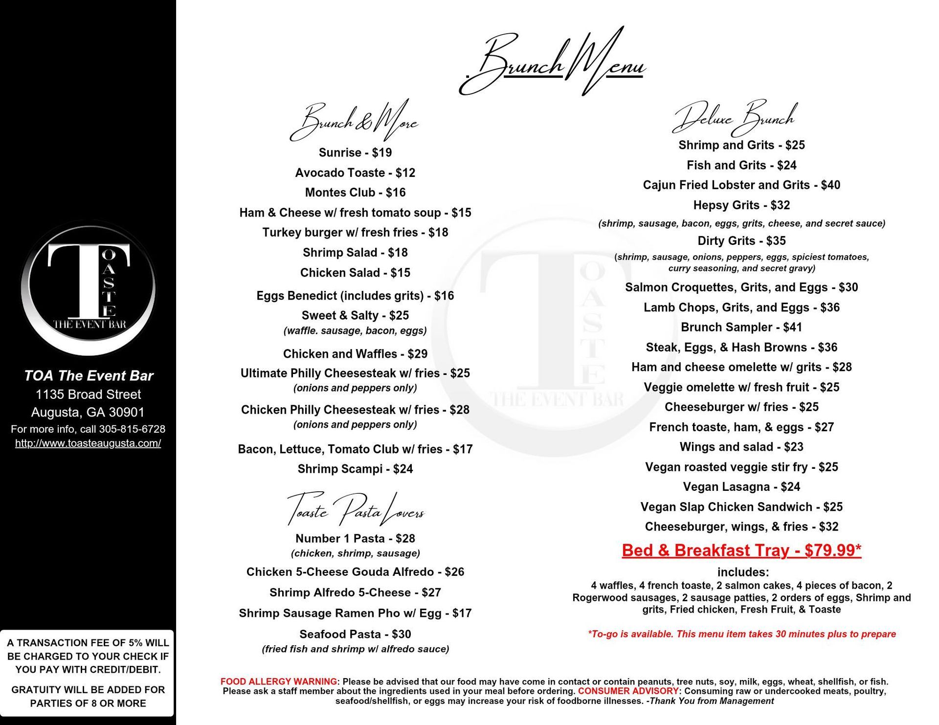 Brunch and Dinner Restaurant Downtown Augusta Augusta, GA Toaste