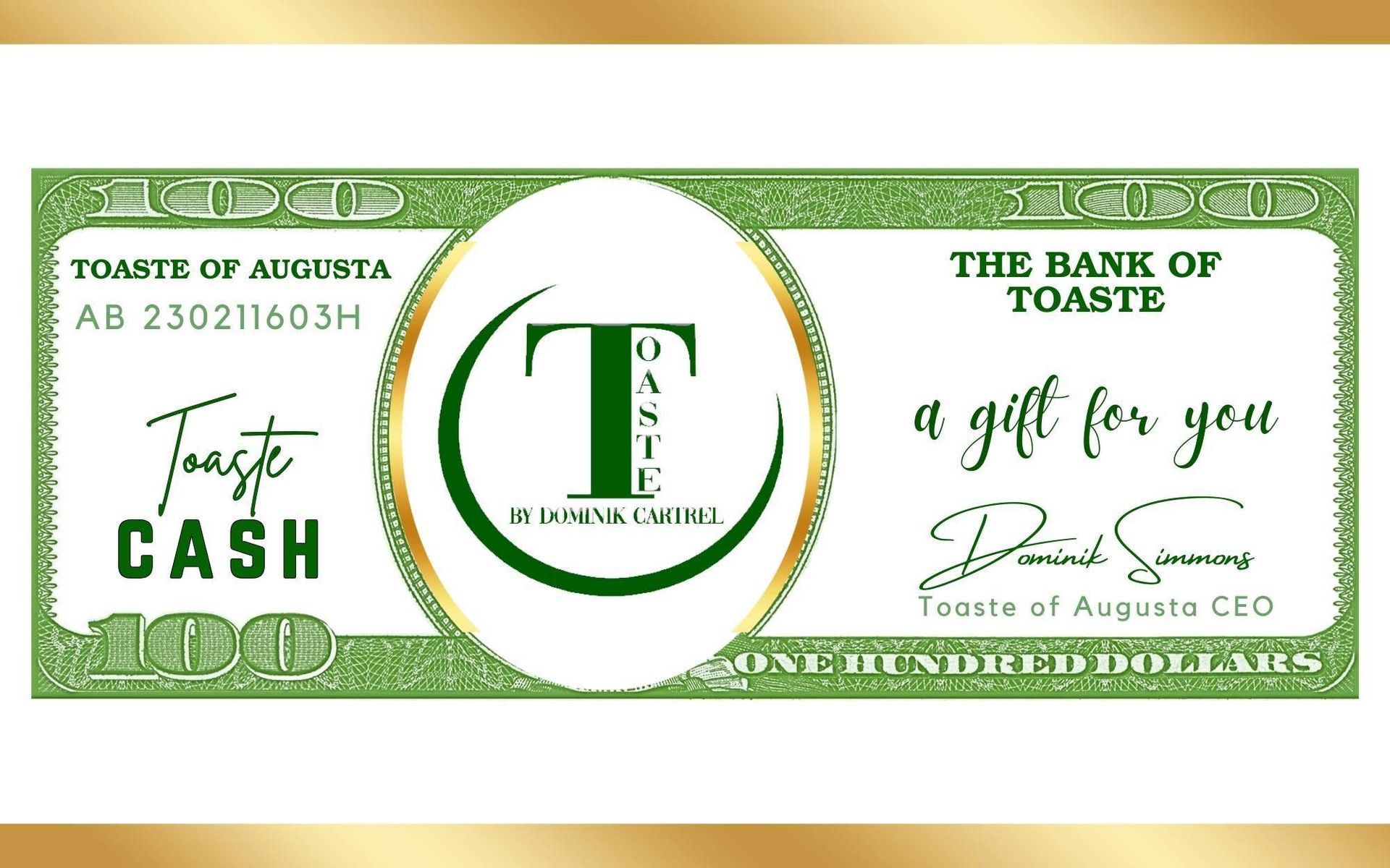 Toaste Green Cash — Augusta, GA — Toaste