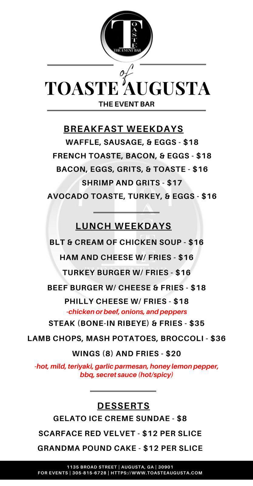 Brunch and Dinner Restaurant Downtown Augusta Augusta, GA Toaste