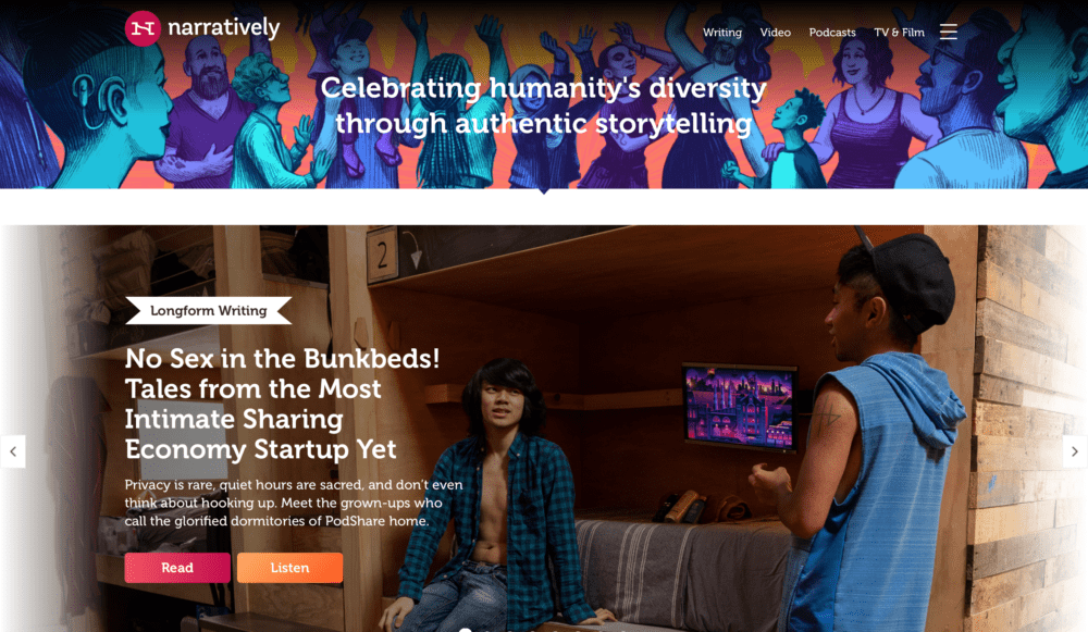 Website homepage with diverse people and text: 