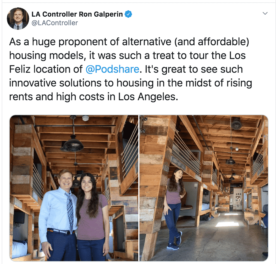 Ron Galperin at Podshare, Los Feliz. He is with another person, in a shared housing space.