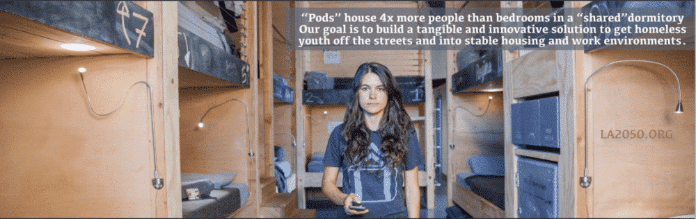 Woman standing in a room with bunk beds, describing a 