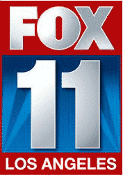 Fox 11 Los Angeles logo: white "FOX" over silver "11" on blue, red background. "LOS ANGELES" below.