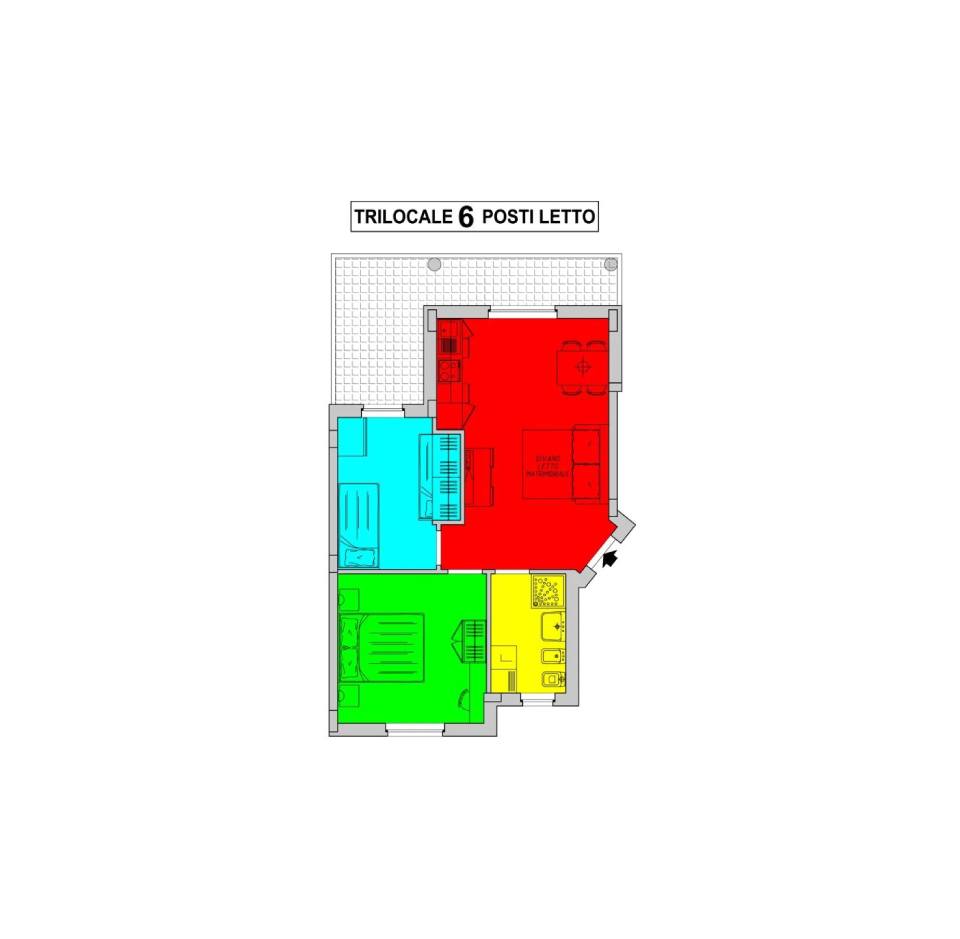Pianta trilocale 6 posti letto