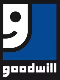 Goodwill logo: white smiling face within a blue square, with the word 