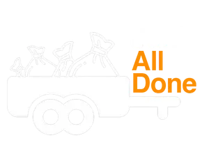 A trailer with bags and the words 