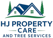 Logo for HJ Property Care: Blue roofed houses with green trees, blue text "HJ Property Care" and green "CARE" on a white background.