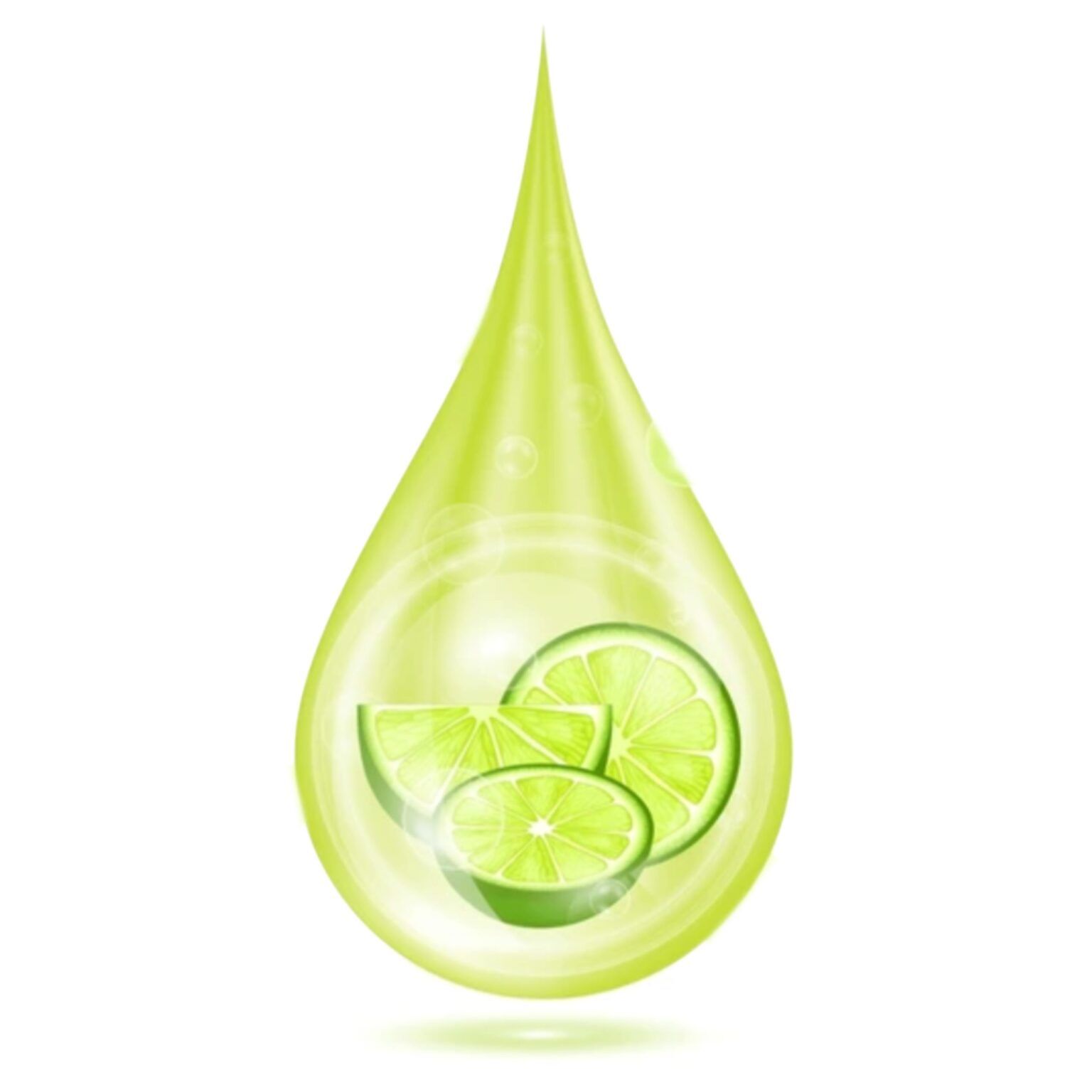 Gota de líquido verde con rodajas de lima en su interior.