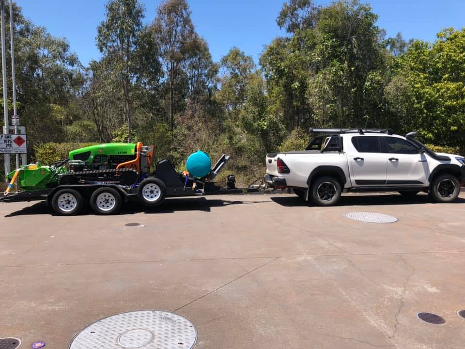 Parked Pickup Truck Carrying Land Clearing Equipment — Green Clearing & Maintenance in Mackay, QLD