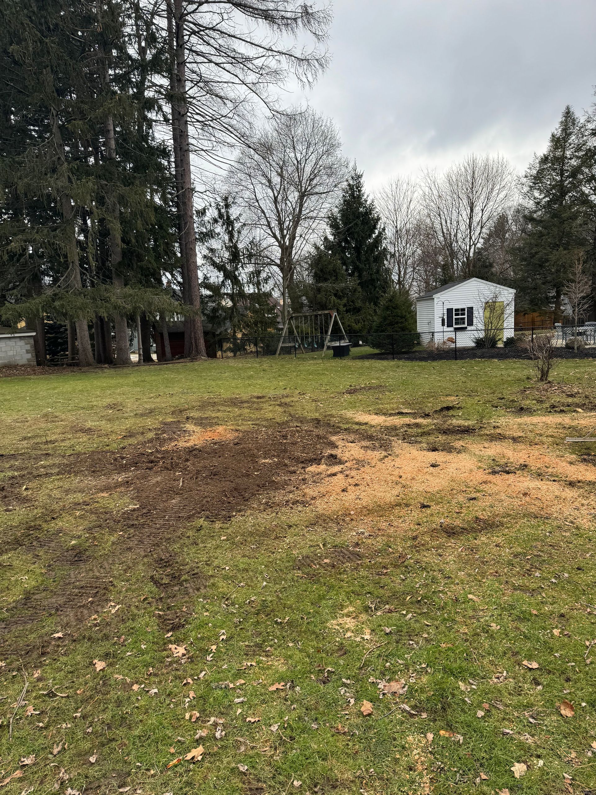 A large grassy field with trees in the background and a house in the background.