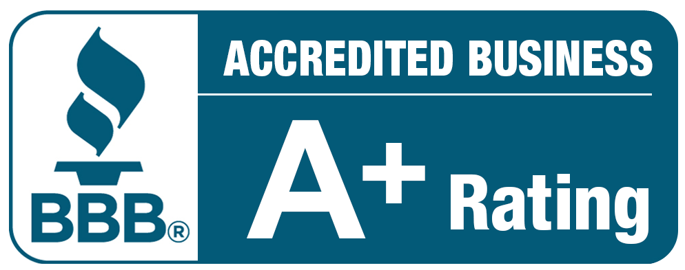 A blue sign that says accredited business a + rating