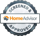 A screened and approved home advisor logo on a white background.