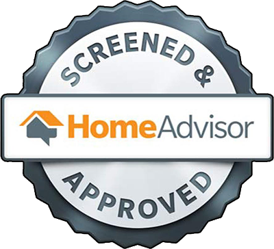 A screened and approved home advisor logo on a white background.