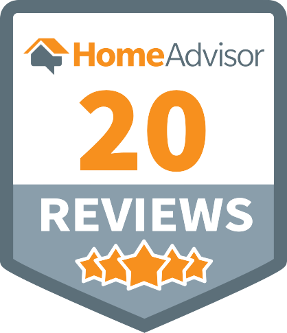 A home advisor 20 reviews badge with four stars on it.