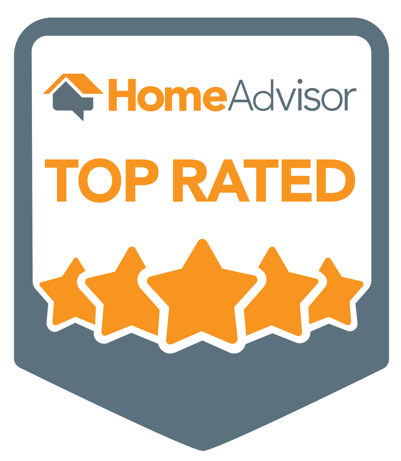 A home advisor top rated badge with five stars.