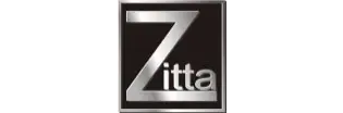 Logo avec un « Z » et un « itta » argentés sur un rectangle noir avec une bordure argentée.