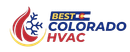 Logo for Best Colorado HVAC, featuring a flame and snowflake, with the words "Best Colorado HVAC."