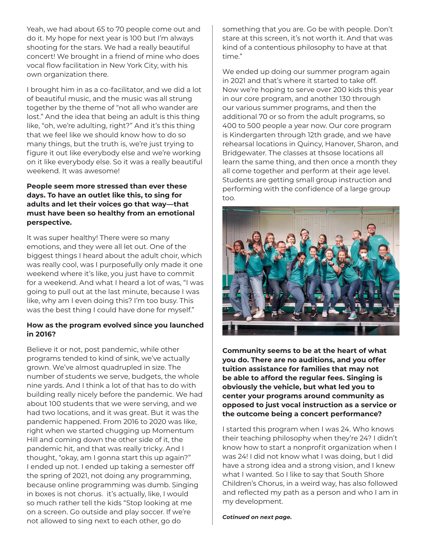 Full interview with Kirsten Oberoi of South Shore Children's Chorus. Interview includes the origins of South Shore Children's Chorus and Kirsten's long-range vision. 
