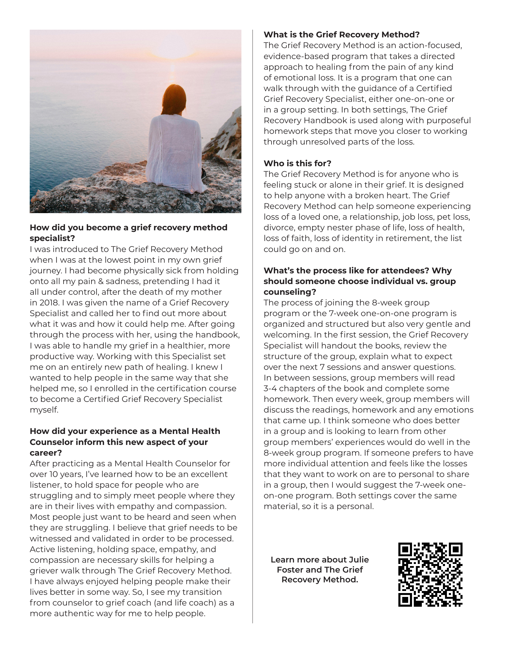 Keohane Funeral & Cremations' Community Connections profile and interview with Julie Foster, Grief Recovery Specialist and proprietor of the Grief Recovery Method. 