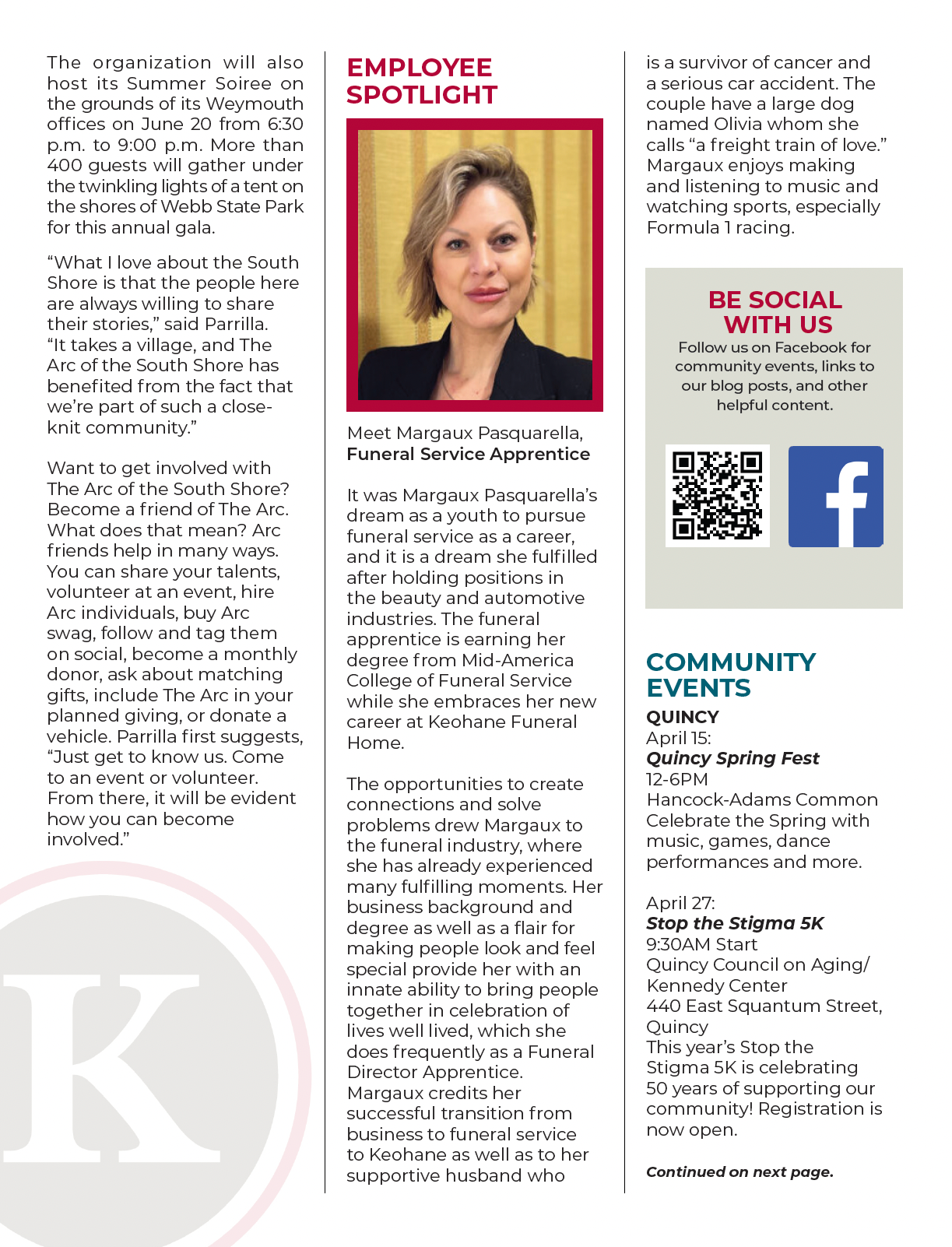 This page features a spotlight article on how to help a grieving child cope with the loss of a loved one. 