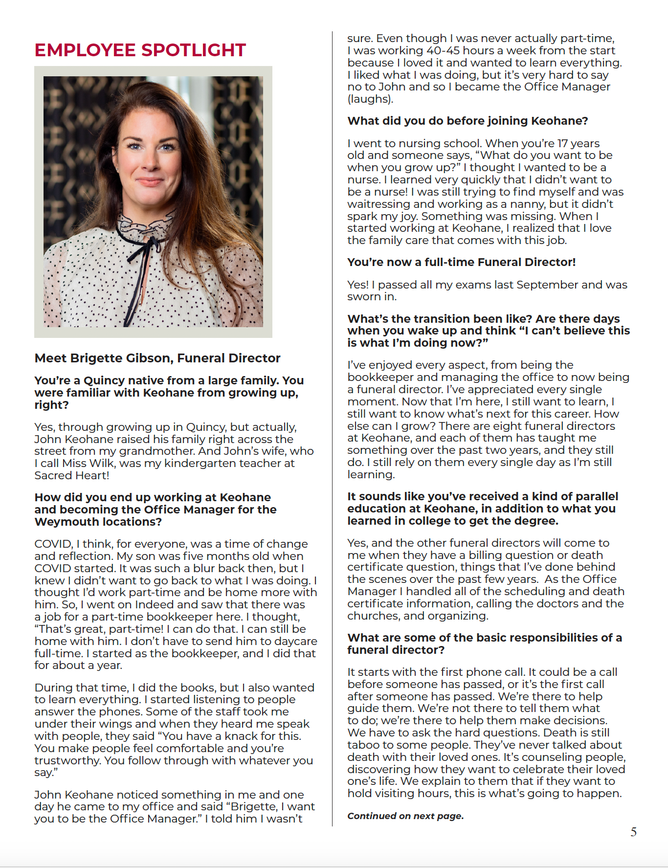 Employee Spotlight: Brigette Gibson, Funeral Director