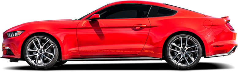 A bright red Ford Mustang coupe shown from a side profile view against a white background | Euro Auto Tech & Smog