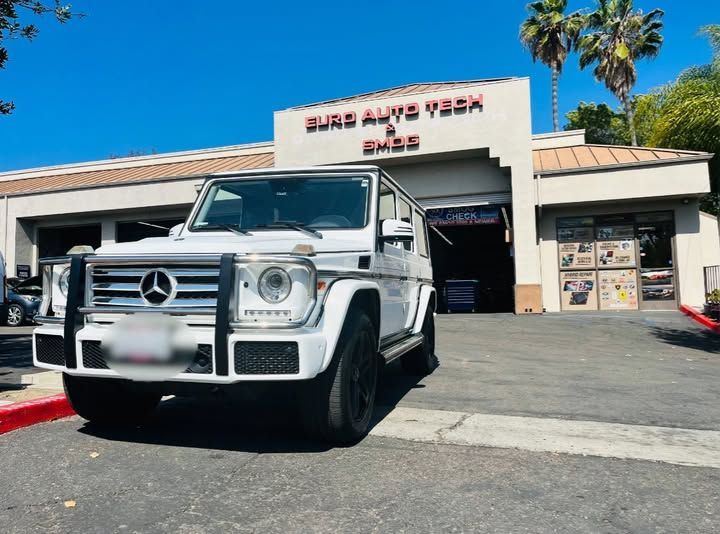 Mercedes-Benz G 550 White Car parked outside of our shop | Euro Auto Tech & Smog