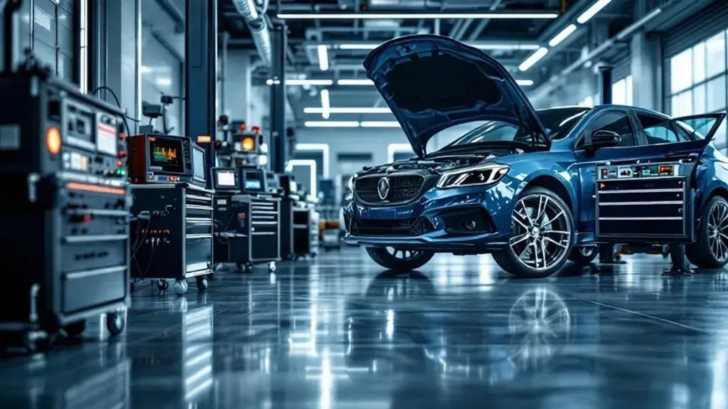 Blue vehicle inside of garage with hood lifted (AI-Generated) | Euro Auto Tech & Smog