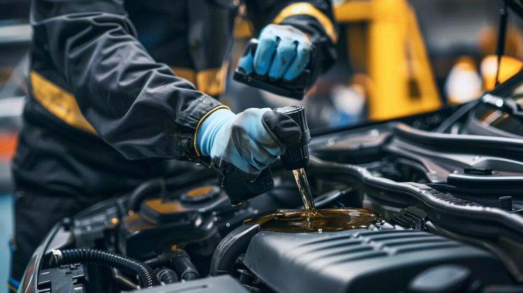 Oil being poured under hood of vehicle (AI-Generated) | Euro Auto Tech & Smog