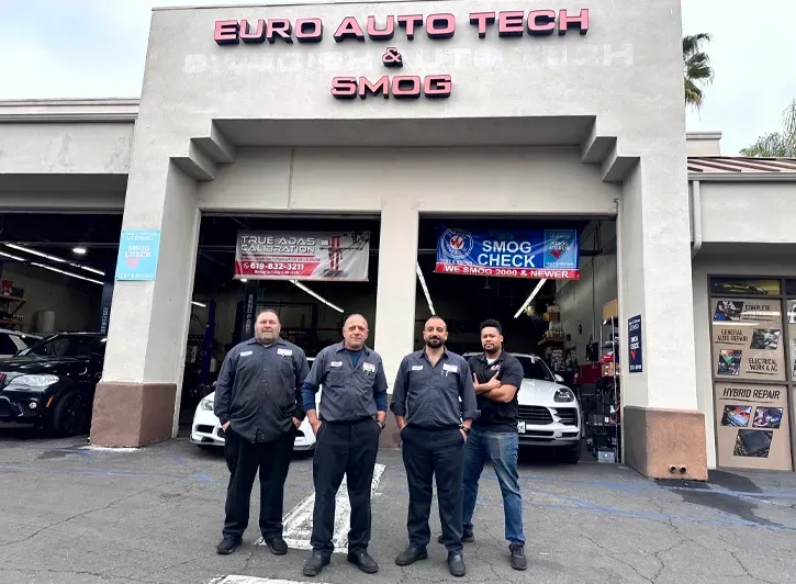 Staff standing in front of our shop in La Mesa, CA | Euro Auto Tech & Smog