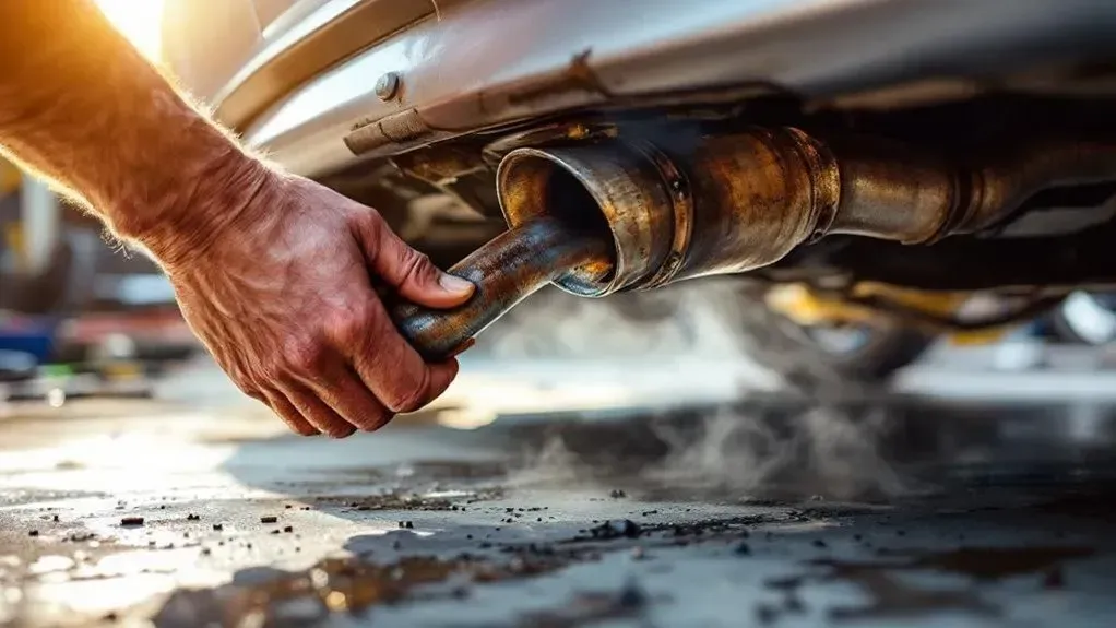 Man examining exhaust pipe of vehicle (AI-Generated) | Euro Auto Tech & Smog