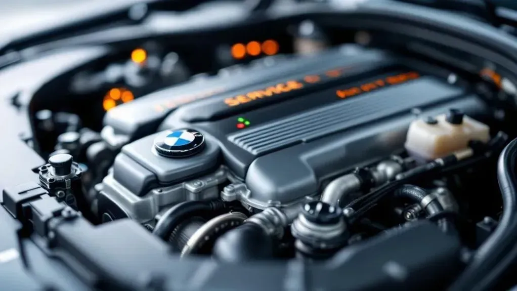 Up close to under hood of BMW car (AI-Generated) | Euro Auto Tech & Smog