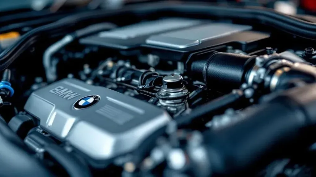 Up close to under hood of BMW car (AI-Generated) | Euro Auto Tech & Smog
