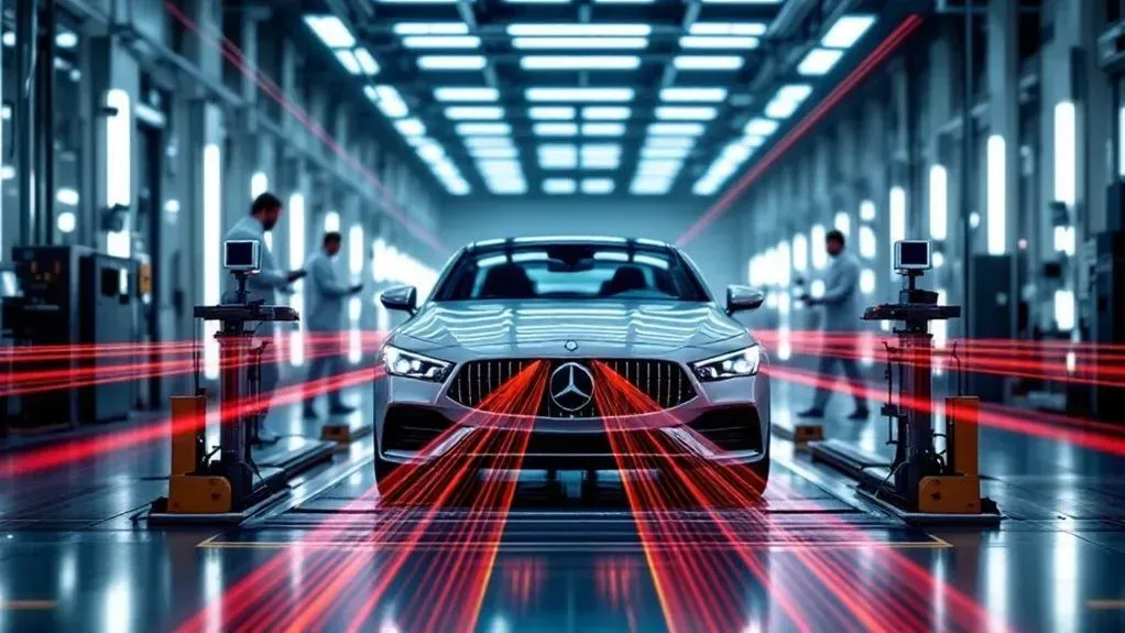 White car inside garage being scanned/analyzed (AI-Generated) | Euro Auto Tech & Smog