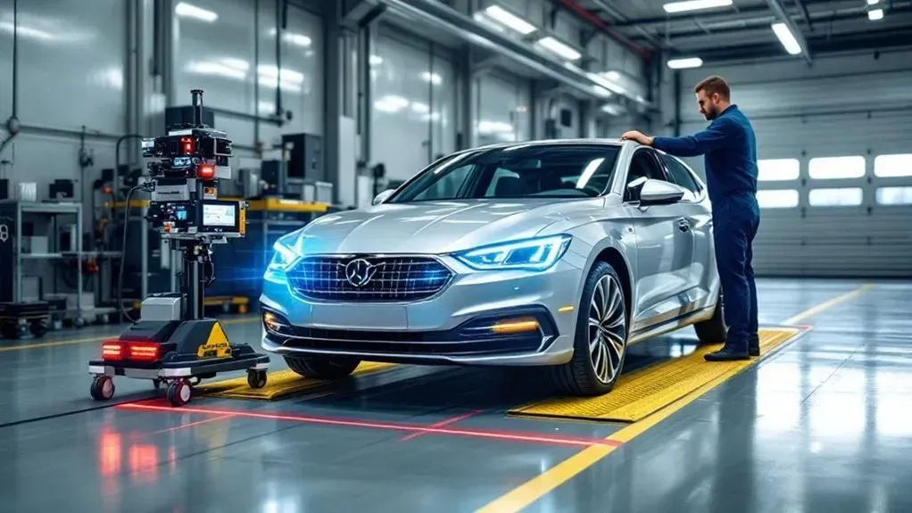 Technician examining white car inside of garage (AI-Generated) | Euro Auto Tech & Smog