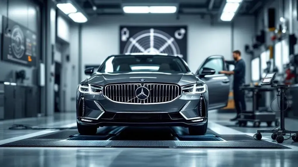 Technician performing analysis on silver vehicle inside garage, opening car door (AI-Generated) | Euro Auto Tech & Smog