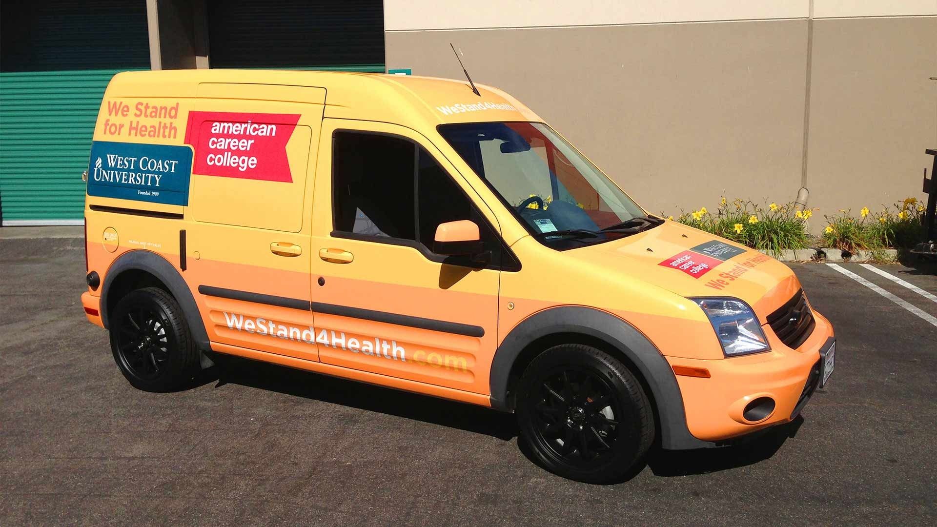Yellow and orange delivery van with 