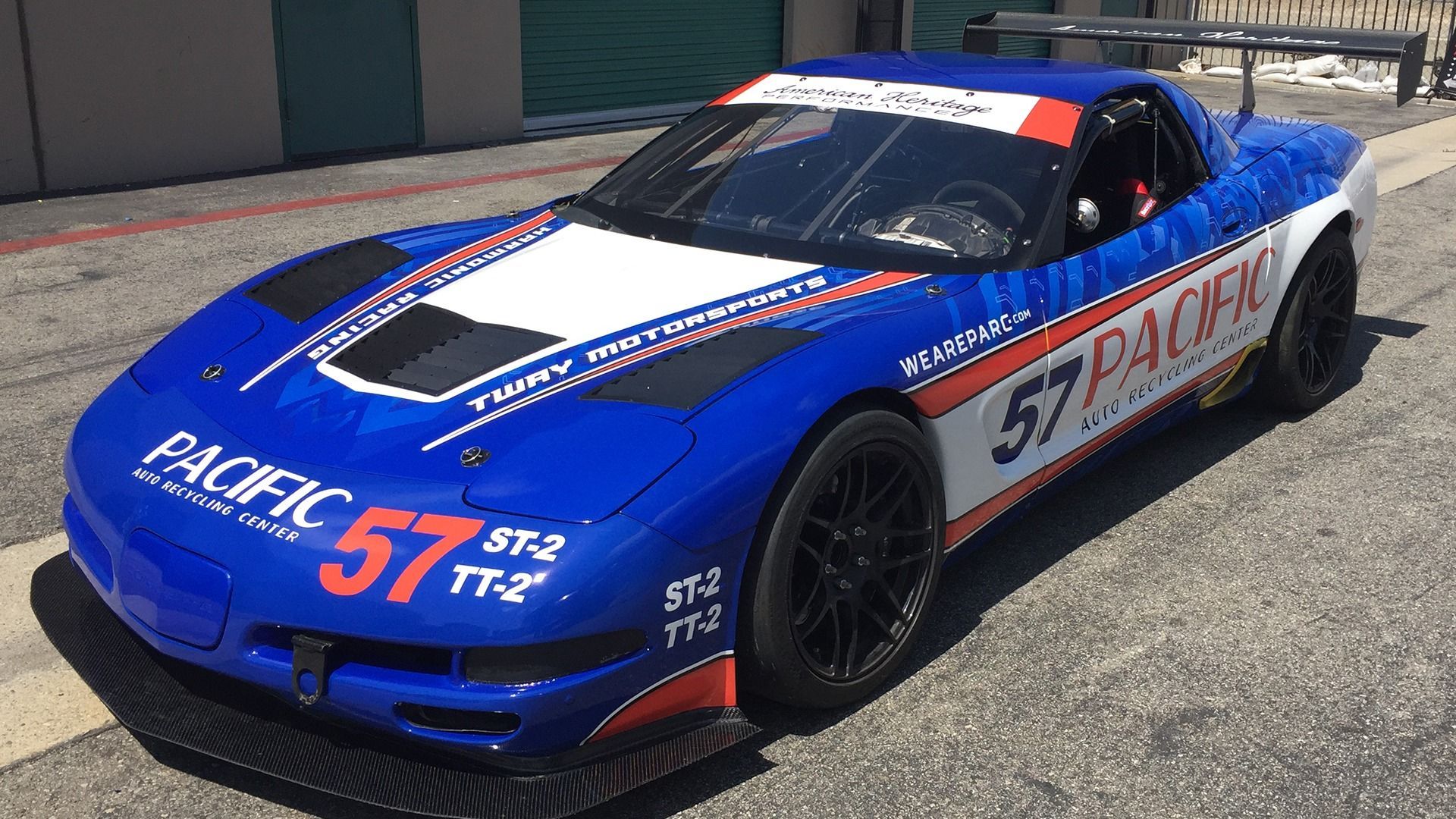 A blue race car with 