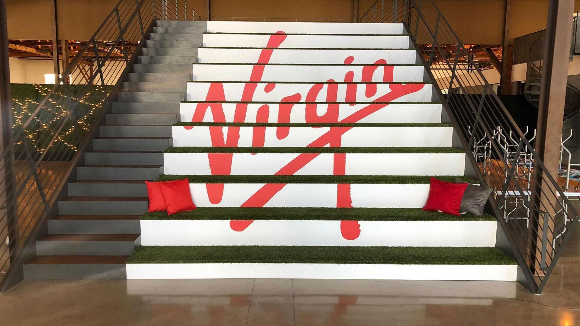 Stairs designed as seating with a large red 