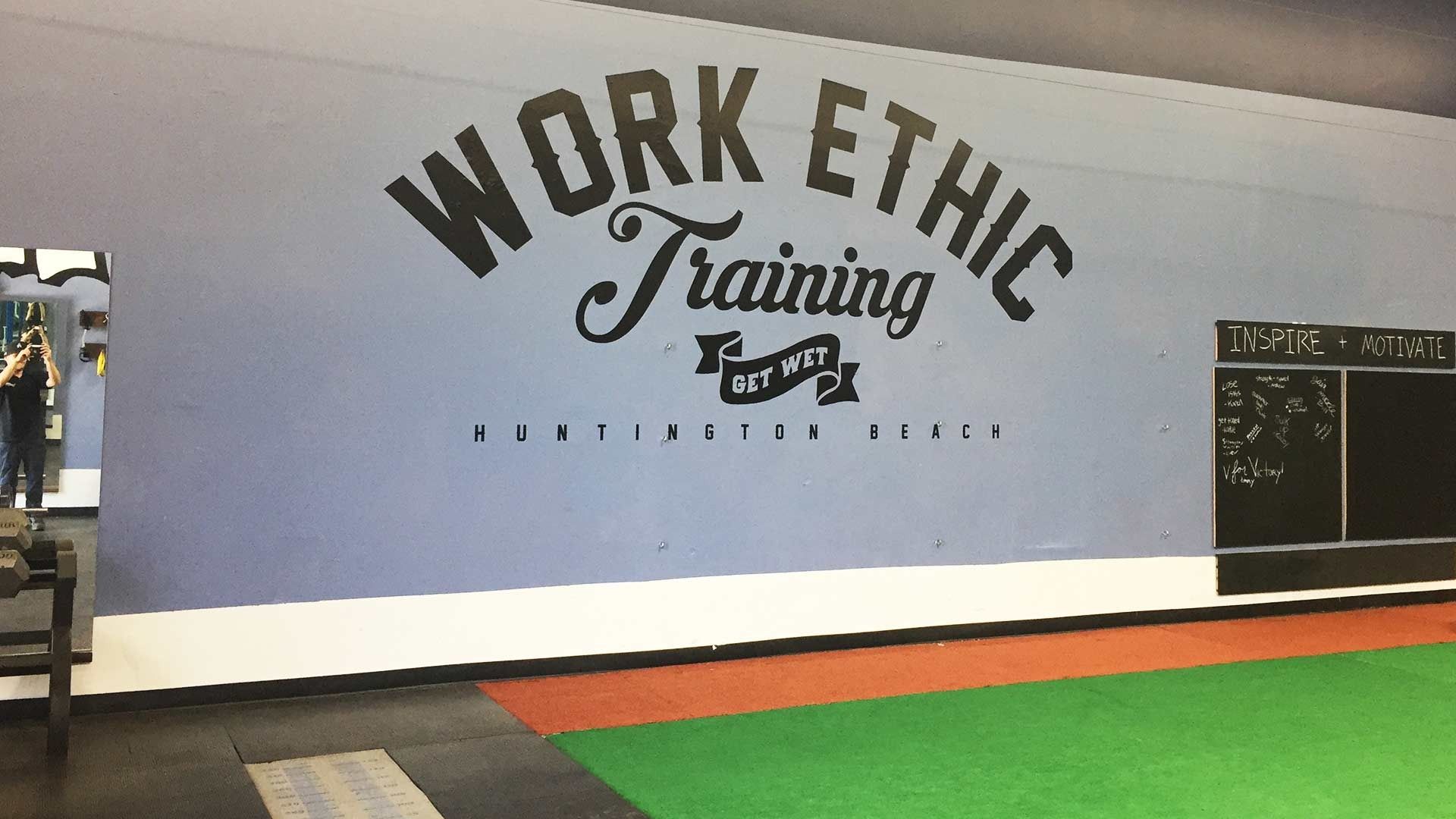 Blue wall featuring the text 