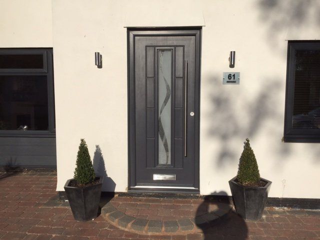 black door with glass panel