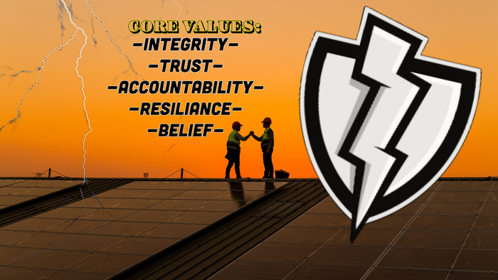 Two people shaking hands on top of a solar panel