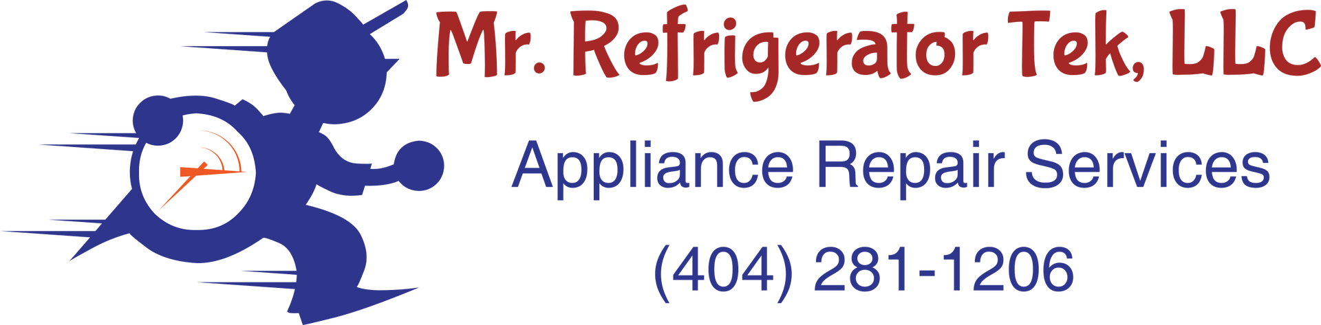 A logo for mr. refrigerator tek llc appliance repair services