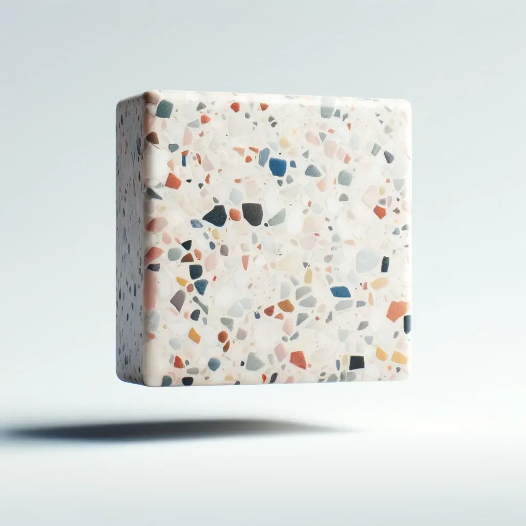 A white terrazo tile